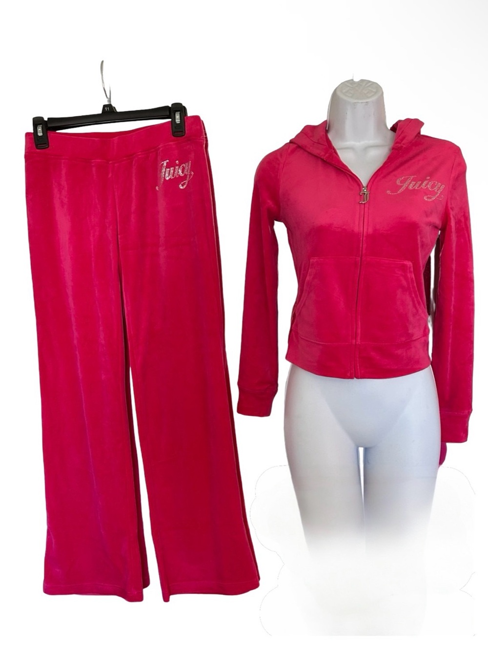 JUICY COUTURE VIXEN PINK BLING RHINESTONE SCRIPT VELOUR TRACKSUIT SWEATSUIT NWT - Picture 11 of 16